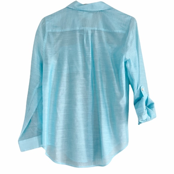 CHICO'S Aqua Semi Sheer Button Up Blouse Chico's Size 0 or (US 4) - Picture 5 of 6